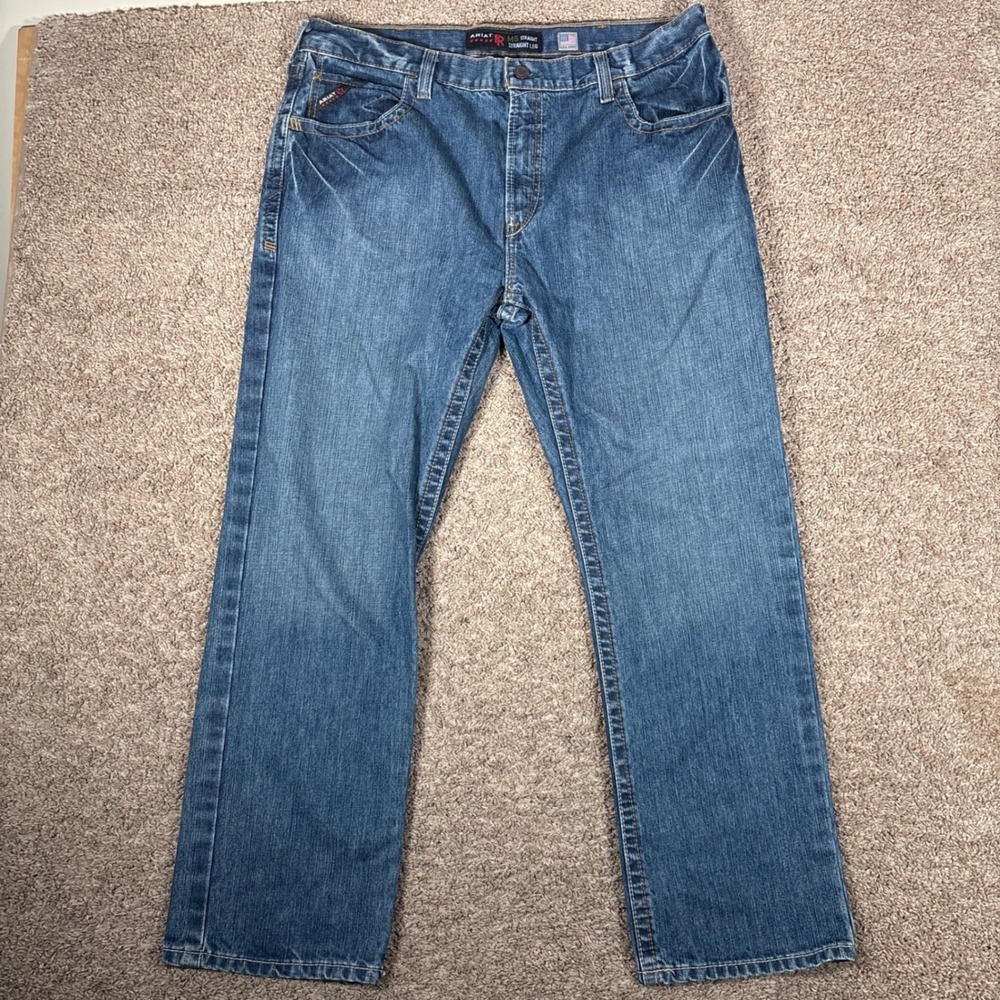Ariat FR M5 Straight Leg Jeans Mens 40x32 Blue Medium Wash Flame Resistant CAT 2